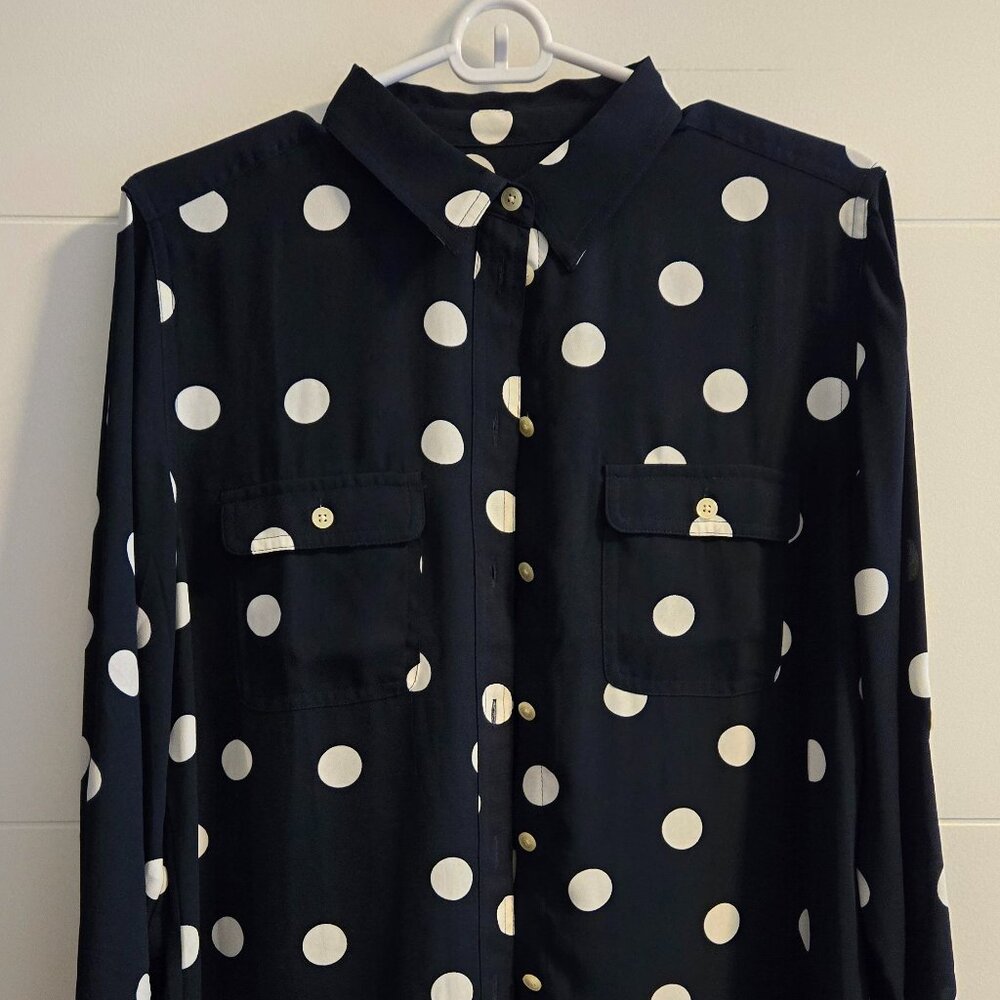 Loft Utility button down - navy and white polka dots size M